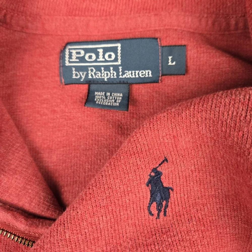Polo Ralph Lauren Sweater Mens L Red Knit Cotton 1/4 Zip Pullover Preppy Pony - Picture 1 of 6